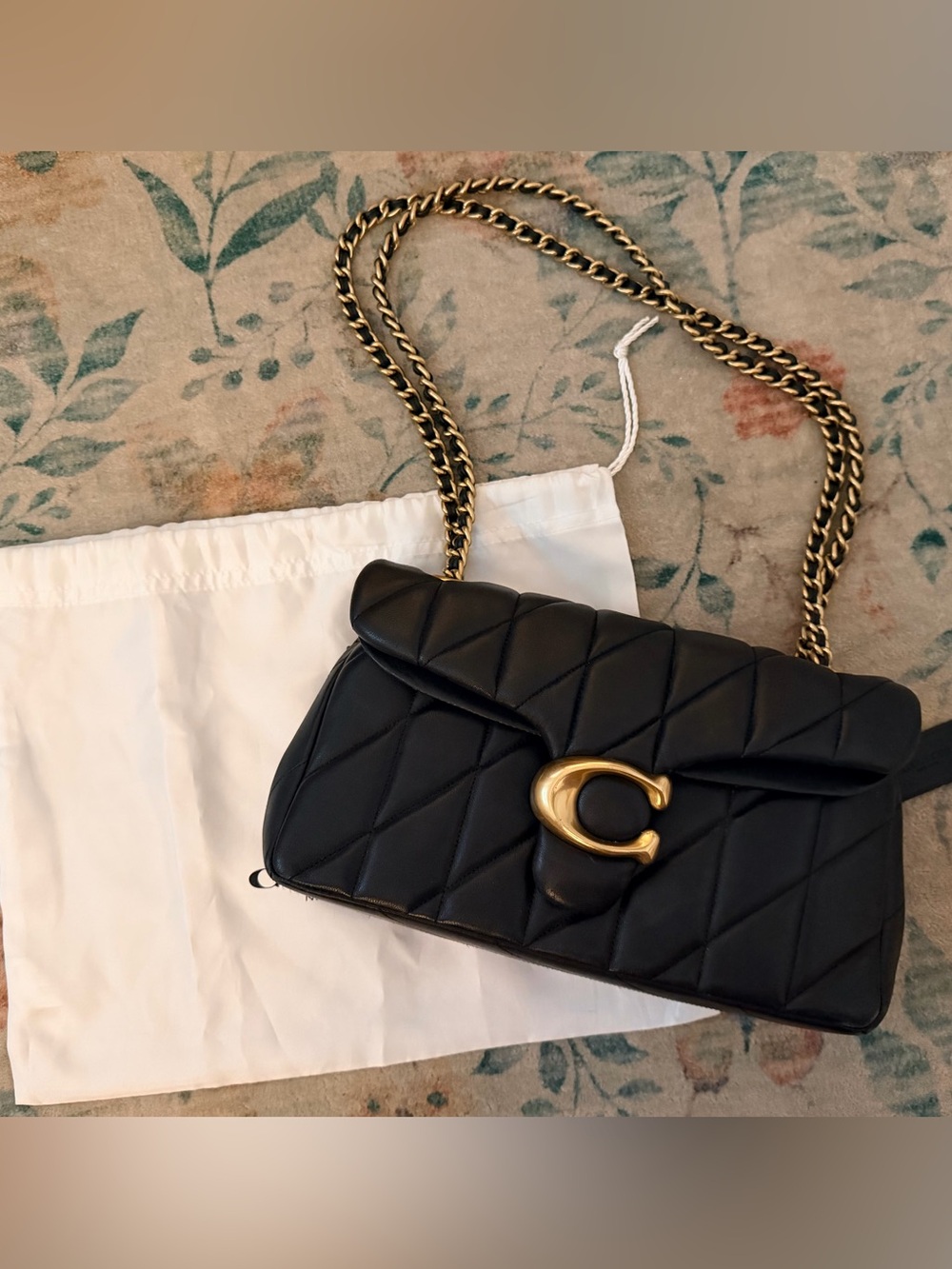 Coach Black Quilted Leather Shoulder Bag with Gold Chain